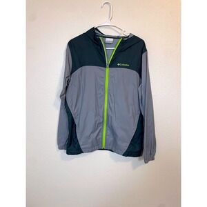 Columbia XL Kids Windbreaker Jacket Gray Neon Green Lightweight Zip Up Outerwear